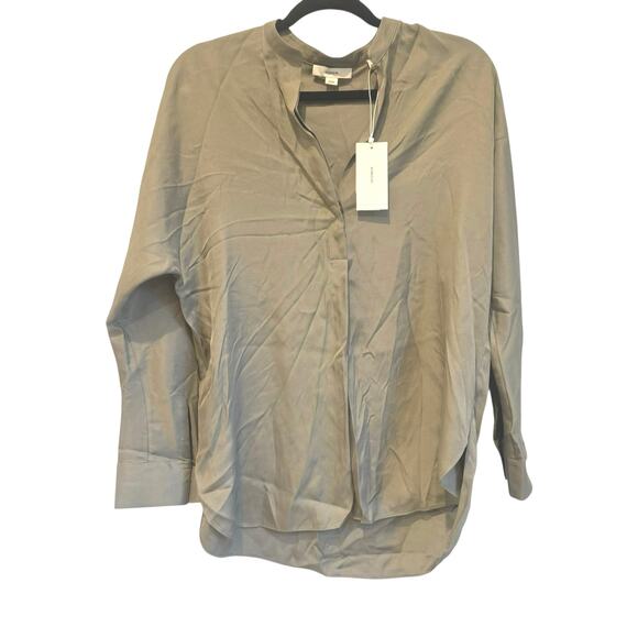 Vince Split Neck Silk Blend Tunic Blouse Long Sleeve Moss Green Size XS NWT - Picture 6 of 11